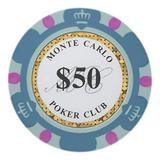 Monte Carlo Premium 14g Poker Chips $50 Clay Composite 50-pack