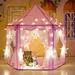 Tents for Girls Princess Castle Play House for Child WRWQ133PK-1 Outdoor Indoor Portable Kids Children Play Tent for Girls Pink Birthday Gift (LED Star Lights)