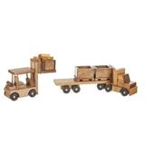 Large Wooden Truck & Bin Trailer with Forklift Toy Set Amish-Made