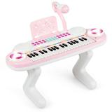 Gymax Z-Shaped Kids Toy Keyboard 37-Key Electronic Piano Pink