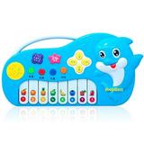 Children simulation musical instrument toy cartoon dolphin electronic piano keys mini music toy electric light - Blue