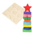 Kritne Funny Children Wooden Geometry Shape Wooden Puzzle Stacking Building Block Early Learning Toy Geometry Shape Wooden Stacking Block Wooden Jigsaw