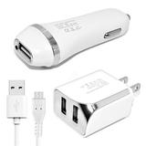 Accessory Kit 3 in 1 Charger Set For Kyocera Hydro Cell Phones [2.1 Amp USB Car Charger and Dual USB Wall Adapter + 5 Feet Micro USB Cable] White