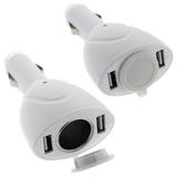 2-Port USB Car Charger Vehicle Power Adapter with Extra Socket - White