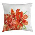 Watercolor Flower House Decor Throw Pillow Cushion Cover Pastoral Themed Large Lilies in Vibrant Colors Habitat Artwork Decorative Square Accent Pillow Case 18 X 18 Inches Red Green by Ambesonne