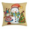 Christmas Throw Pillow Cushion Cover Cute Little Toy Girl Snowman and Xmas Tree in Watercolors Happy New Year Theme Decorative Square Accent Pillow Case 16 X 16 Inches Multicolor by Ambesonne