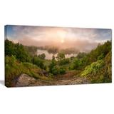 Design Art Rising Above the River Mist Photographic Print on Wrapped Canvas