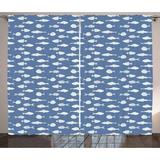 Fish Curtains 2 Panels Set White Fish Silhouettes with Dots and Dashes Print on Blue Background Print Window Drapes for Living Room Bedroom 108W X 84L Inches Ceil Blue and White by Ambesonne