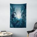 Farm House Decor Tapestry Night in Rainforest Jungle with Wild Tiger Moon Light Palm Shrubs Hazy Graphic Wall Hanging for Bedroom Living Room Dorm Decor 40W X 60L Inches Teal by Ambesonne
