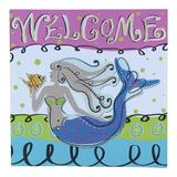 Whimsical Mermaid Welcome 16 Inch Canvas Wall Plaque Decor Sign