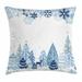 Winter Throw Pillow Cushion Cover Winter Scene with Deer Frozen Trees and Snow Christmas Season Pine Trees Bushes Decorative Square Accent Pillow Case 18 X 18 Inches Blue White by Ambesonne