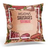 ARHOME Butcher Meat Beef and Pork Sausage Fresh Steak Barbecue Chop and Rib Salami Ham and Bacon Lamb Sirloin Pillow Case Pillow Cover 18x18 inch