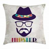 Hipster Throw Pillow Cushion Cover Abstract Man in a Hat Portrait with Glasses Mustache and Beard on Grunge Background Decorative Square Accent Pillow Case 18 X 18 Inches Multicolor by Ambesonne