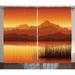 Lake Curtains 2 Panels Set Abstract Landscape with Huge Mountains at Sunset Near Lake with Grass Window Drapes for Living Room Bedroom 108W X 84L Inches Orange Yellow Chesnut Brown by Ambesonne