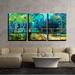 wall26 - 3 Piece Canvas Wall Art - Hand Painted Colorful Summer Nature Forest with Yellow and Green- Blue Color - Modern Home Art Stretched and Framed Ready to Hang - 24 x36 x3 Panels