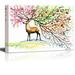 Brown Deer with Big Beautiful TreeLike Horn with Branches of Fours Seasons in Watercolor Style - Canvas Art Wall Art - 16 x 24