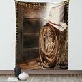 Western Decor Wall Hanging Tapestry American West Rodeo Hat with Traditional Ranching Robe on Wooden Ground Folk Art Photo Bedroom Living Room Dorm Accessories 60 X 80 Inches by Ambesonne