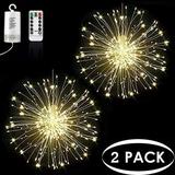 2PK Firework LED String Lights 120LED Copper Wire Strip Fairy Light with Remote Control 8 Modes for Wedding Party Home Birthday Decor Christmas Lights