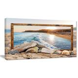 Design Art Framed Rocky Beach Graphic Art on Wrapped Canvas