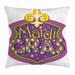 Mardi Gras Throw Pillow Cushion Cover Blazon Design Festive Mardi Gras Inscription and Fleur de Lis Symbol Decorative Square Accent Pillow Case 18 X 18 Inches Purple Yellow Green by Ambesonne