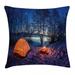 Apartment Decor Throw Pillow Cushion Cover Dark Night Camping Tent Photo in Winter on Snow Covered Lands by the Lake Decorative Square Accent Pillow Case 24 X 24 Inches Blue Orange by Ambesonne