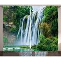 Waterfall Decor Curtains 2 Panels Set Huge Waterfall Landscape Surrounded by Green Botanic Plants in Nature Window Drapes for Living Room Bedroom 108W X 90L Inches Green and White by Ambesonne
