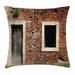 Rustic Throw Pillow Cushion Cover Old Door and Window Brick Wall Suburban Area European Aged House Entrance Decorative Square Accent Pillow Case 18 X 18 Inches Brown Cream Redwood by Ambesonne