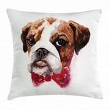 English Bulldog Throw Pillow Cushion Cover Watercolor Dog Portrait with a Bow Tie Design Brush Stroke Effect Decorative Square Accent Pillow Case 18 X 18 Inches Brown Ruby Black by Ambesonne