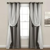 Lush Decor Grommet Sheer Window Curtain Panels With Insulated Blackout Lining Solid Color 100% Polyester Dark Gray 95 L x 38 W Set of 2