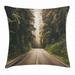 Adventure Throw Pillow Cushion Cover Straight Highway in Northern California United States Nature Photography Decorative Square Accent Pillow Case 16 X 16 Inches Forest Green Grey by Ambesonne