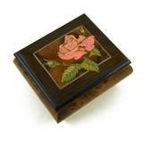Magnificent Single Pink Rose Musical Box From Sorrento Italy - Row Your Boat
