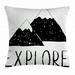 Adventure Throw Pillow Cushion Cover Explore Lettering with Wild Forest Hand Drawn Simple Mountains Nature Theme Decorative Square Accent Pillow Case 24 X 24 Inches Black White by Ambesonne