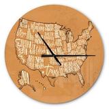 Designart United States Yellow Vintage Map Modern wall clock