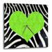 3dRose Punk Rockabilly Zebra Animal Stripe Green Heart Print - Wall Clock 10 by 10-inch