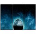 Design Art Moon In the Front of Galaxies - 3 Piece Graphic Art on Wrapped Canvas Set