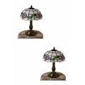 Renovators Supply Tiffany Style Table Desk Lamp Antique Brass Base Floral Stained Glass Home Decor Light for Reading Night Lighting Bedside Lamp 18.75 Tall Lamp Pack of 2