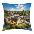 Cityscape Throw Pillow Cushion Cover Luxembourg City Aerial View Historical European Abbey de Neumunster Skyline Decorative Square Accent Pillow Case 16 X 16 Multicolour by Ambesonne