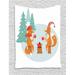 Forest Friends Tapestry Sweet Cartoon of Happy Foxes in Hats Drinking Hot Tea in Winter Woods Wall Hanging for Bedroom Living Room Dorm Decor 60W X 80L Inches Multicolor by Ambesonne