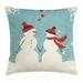 Christmas Throw Pillow Cushion Cover Snowman and Woman Romantic Couple In Love Holding Hands Grunge Display Decorative Square Accent Pillow Case 18 X 18 Inches Seafoam Red Cream by Ambesonne