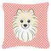 Carolines Treasures BB1207PW1414 Checkerboard Pink Pomeranian Canvas Fabric Decorative Pillow 14Hx14W multicolor