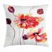 Floral Throw Pillow Cushion Cover Watercolor Painting Poppy Flowers and Buds Artistic Spring Nature Design Decorative Square Accent Pillow Case 24 X 24 Inches Peach Scarlet Purple by Ambesonne