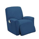 Golden Linens One piece Stretch Recliner Chair Furniture Slipcovers with Remote Pocket Fit most Recliner Chairs (Blue)