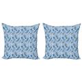 Modern Throw Pillow Cushion Cover Pack of 2 Traditional Romantic Contemporary Leaves Background Image Zippered Double-Side Digital Print 4 Sizes Pale Blue White Amber by Ambesonne