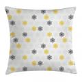 Grey and Yellow Throw Pillow Cushion Cover Moroccan Style Modern Sun Beam Flowers with Rounds Dots Image Decorative Square Accent Pillow Case 24 X 24 Inches Black and Light Grey by Ambesonne