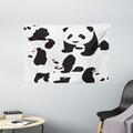 Zoo Tapestry Drawing of Baby Pandas Milk Bottle Fly Cute Adorable Animal Figures Child Mammal Wall Hanging for Bedroom Living Room Dorm Decor 60W X 40L Inches Black and White by Ambesonne