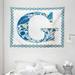 Letter G Tapestry Flower Letter G Natural Elements in Blue Tones Alphabet European Culture Wall Hanging for Bedroom Living Room Dorm Decor 80W X 60L Inches Blue Yellow Orange by Ambesonne