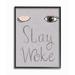 The Stupell Home Decor Pink and Grey Stay Woke Typography with Eyes and Lashes Framed Texturized Art