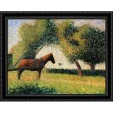 Horse and cart 34x28 Large Black Ornate Wood Framed Canvas Art by Georges Seurat