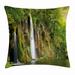 Nature Throw Pillow Cushion Cover Majestic Waterfall Flowing down to River in National Park Fresh Landscape Decorative Square Accent Pillow Case 20 X 20 Inches Green Brown White by Ambesonne