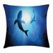 Shark Throw Pillow Cushion Cover Underwater World with Fish Silhouettes Circling in the Sea Surreal Ocean Life Print Decorative Square Accent Pillow Case 20 X 20 Inches Royal Blue by Ambesonne